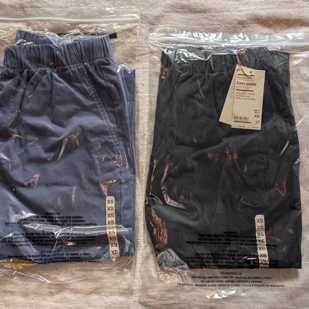 Muji Gray and Black Chinos Elastic Waistband Casual Wear